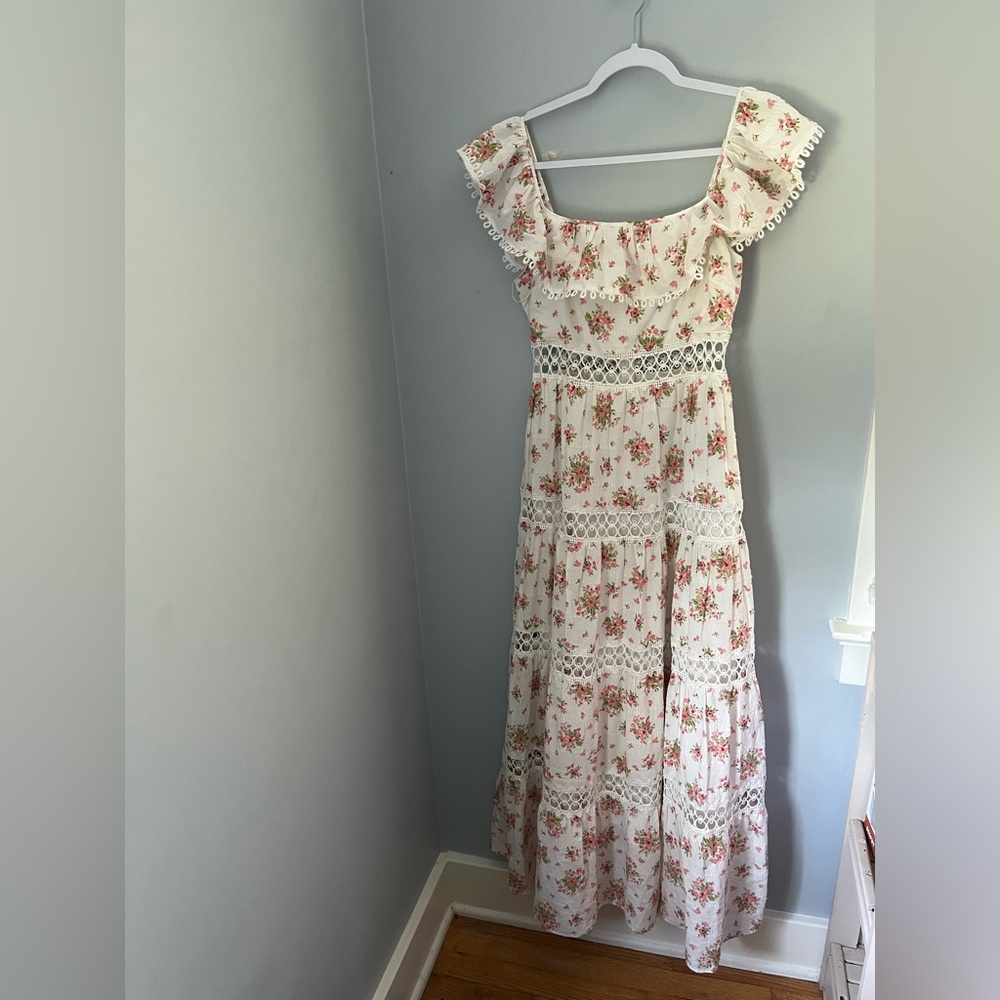 Just Me Cream and Pink‎ Ruffled Tiered Sundress